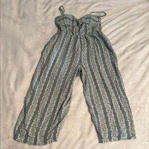 AUW Green and White Striped Jumpsuit with Wide-Leg Fit